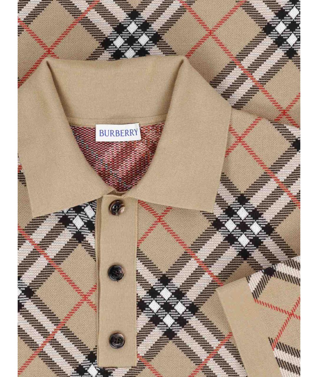 BURBERRY Бежевое хлопковое поло с коротким рукавом, фото 3