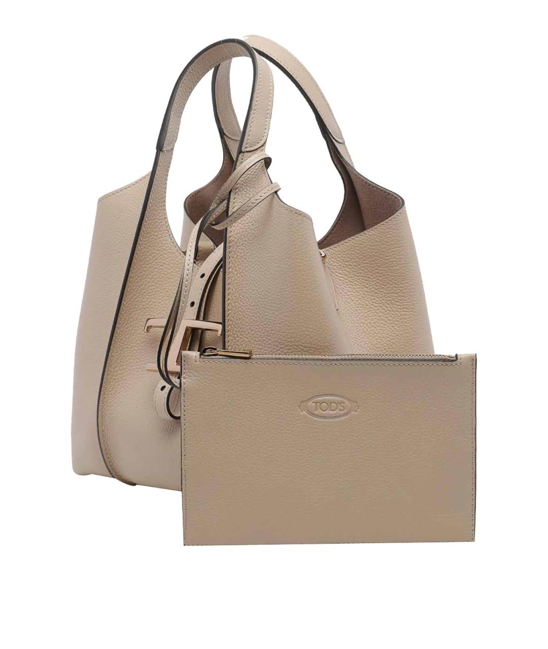TOD'S Бежевая кожаная сумка тоут, фото 3
