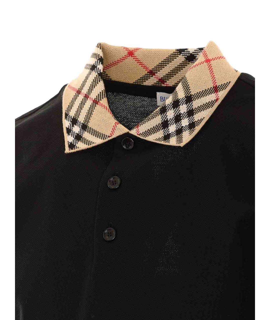 BURBERRY Черное хлопковое поло с коротким рукавом, фото 3