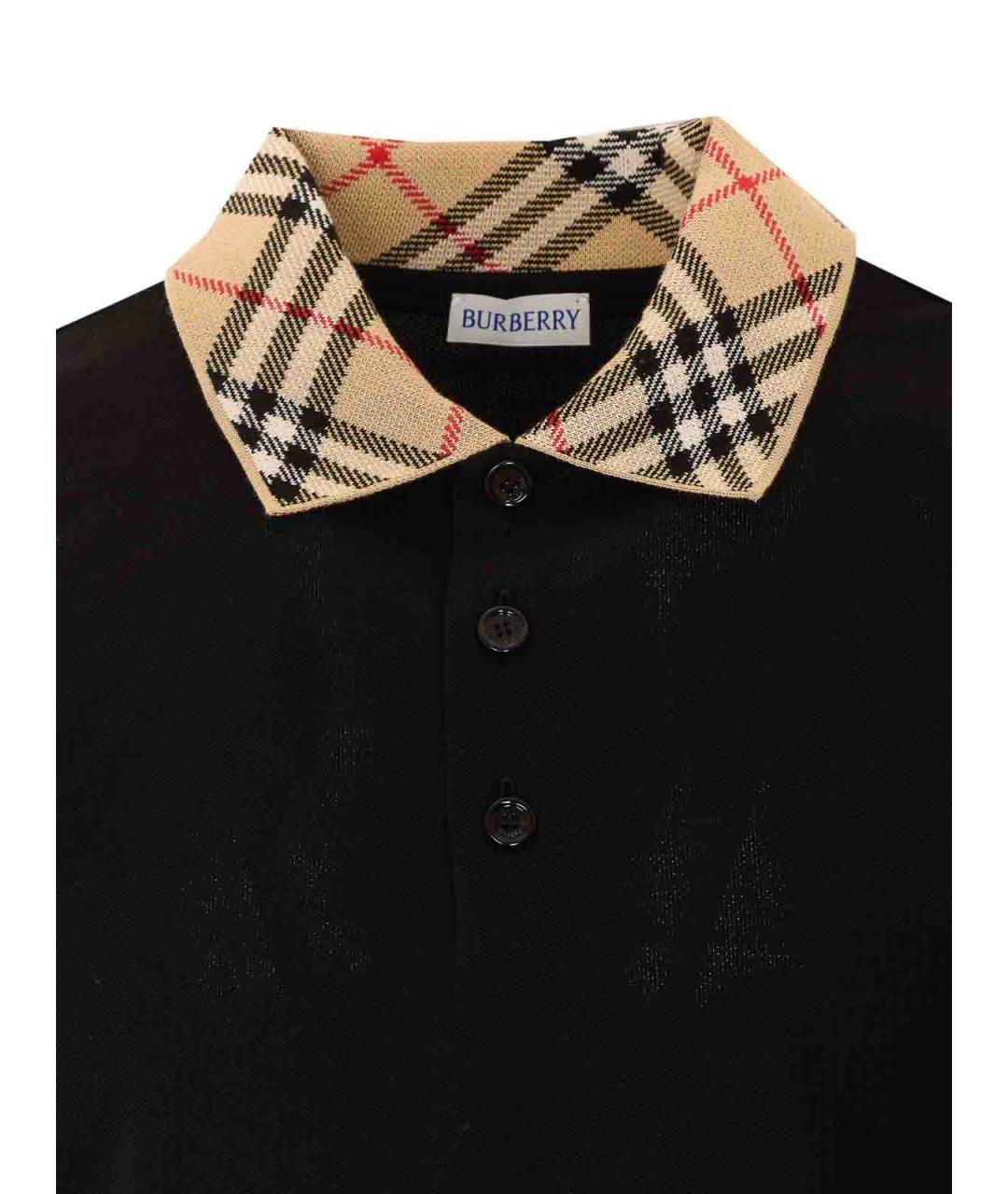 BURBERRY Черное хлопковое поло с коротким рукавом, фото 4