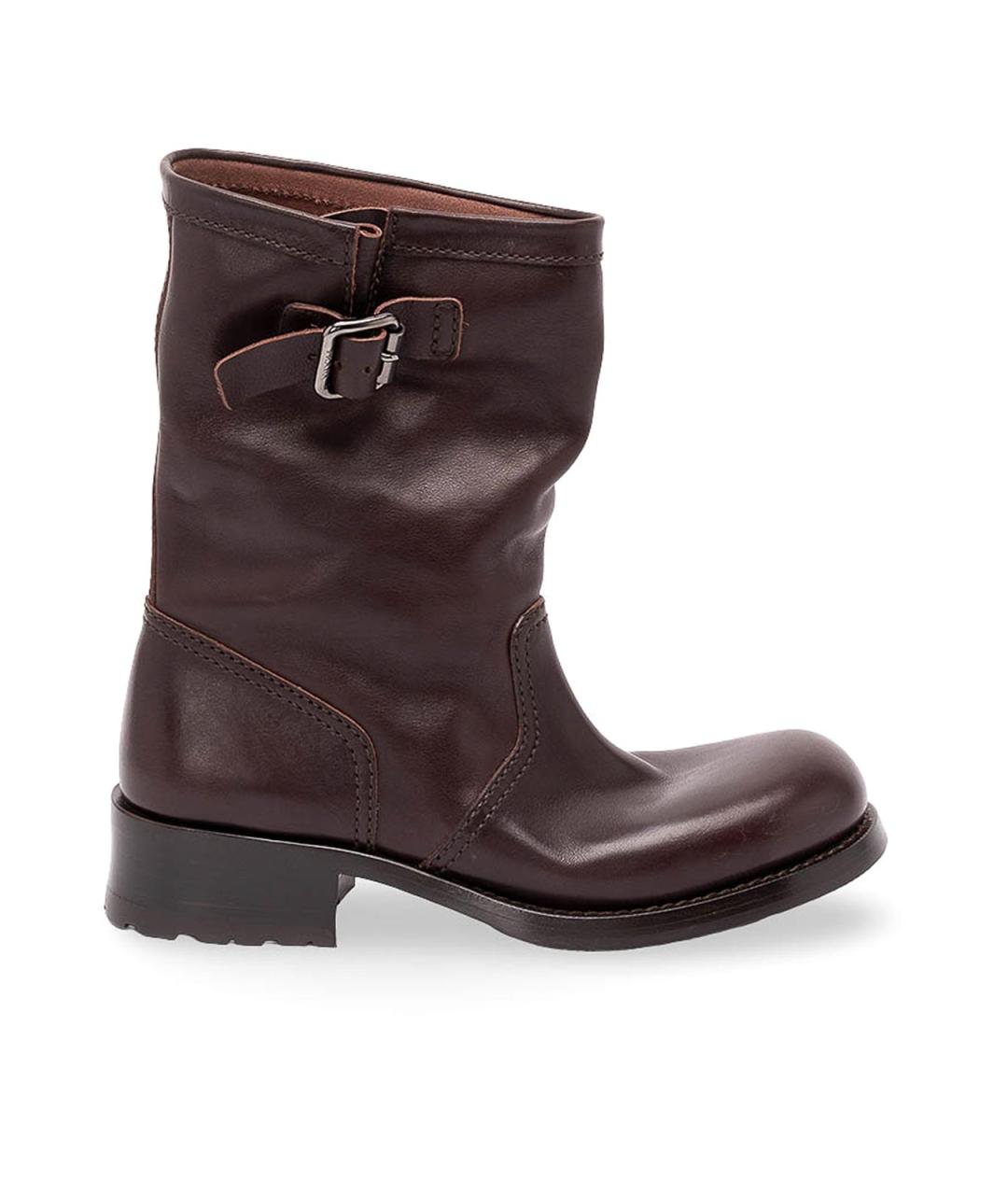 PRADA Бордовые кожаные сапоги, фото 1