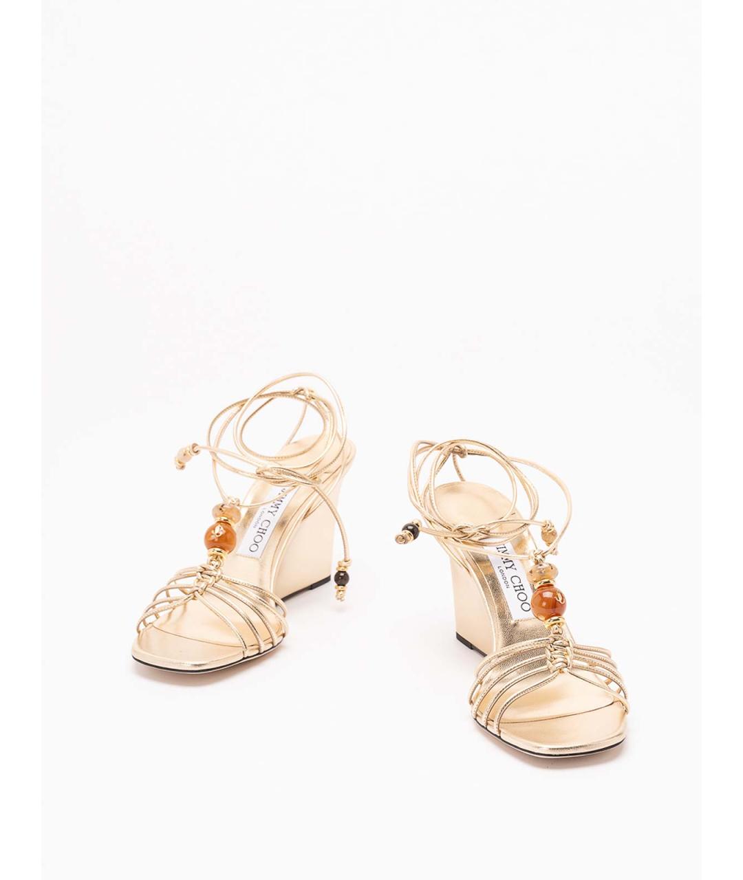 JIMMY CHOO Золотые кожаные босоножки, фото 2