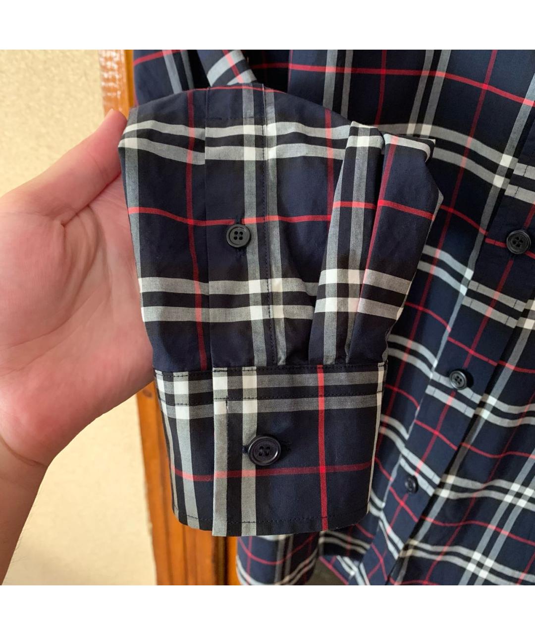 BURBERRY Темно-синяя хлопковая кэжуал рубашка, фото 4