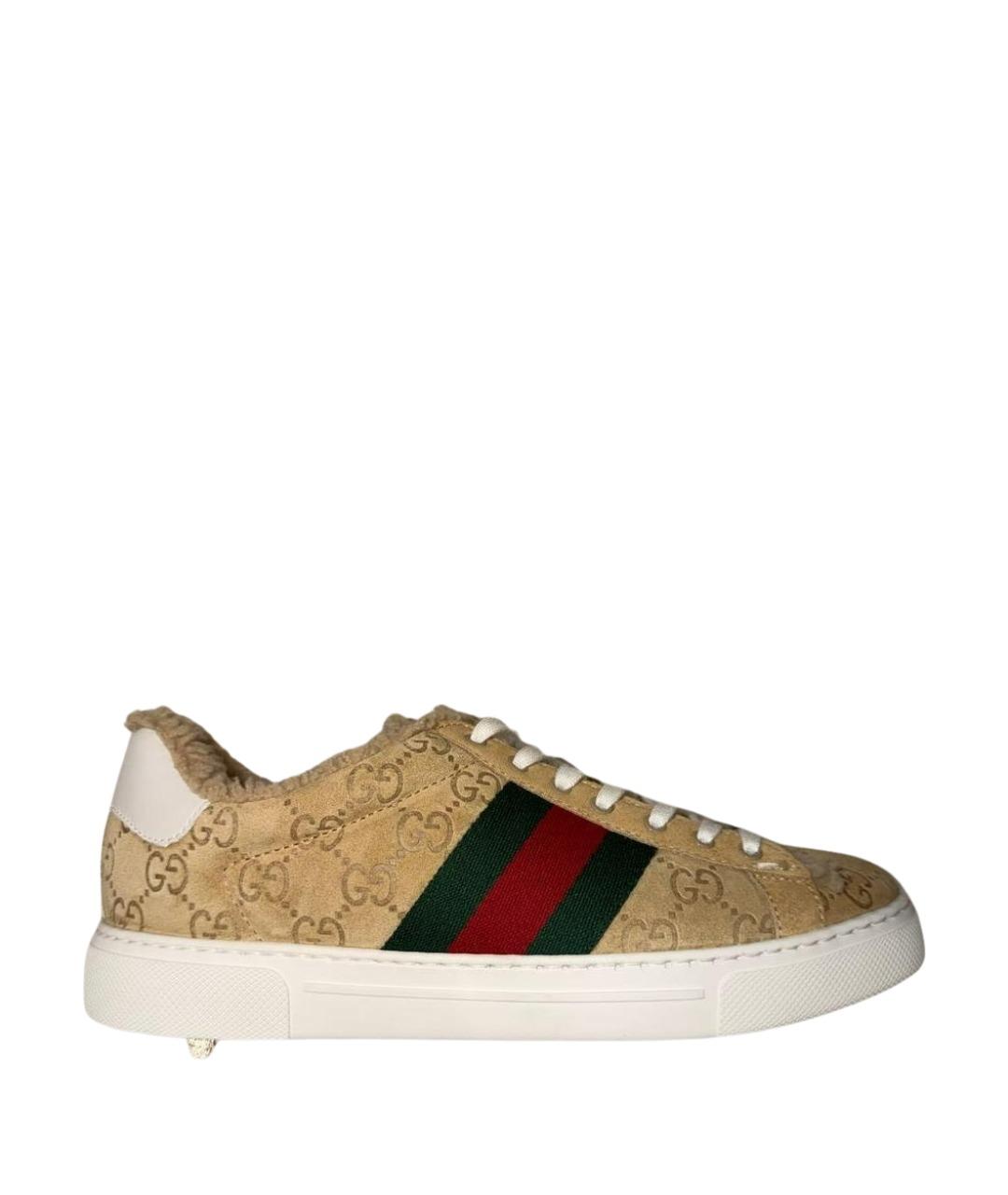 GUCCI Бежевые замшевые кеды, фото 1