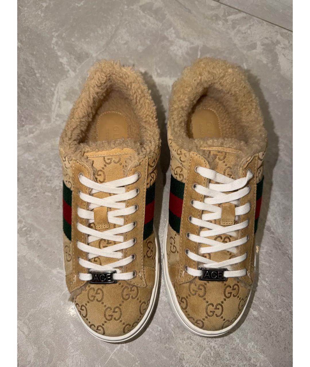 GUCCI Бежевые замшевые кеды, фото 2