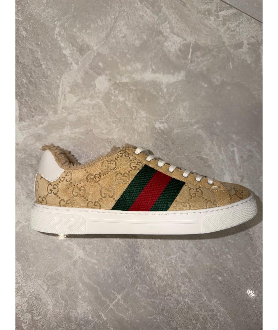 GUCCI Бежевые замшевые кеды, фото 7