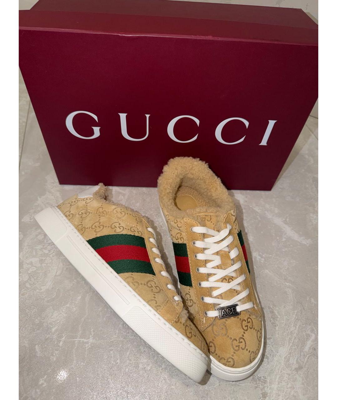 GUCCI Бежевые замшевые кеды, фото 6
