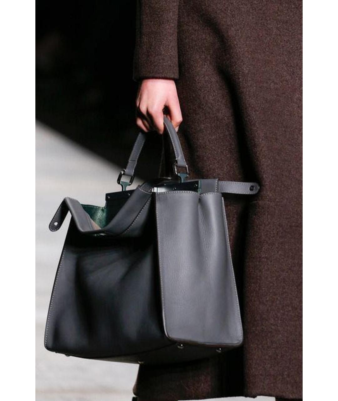 FENDI Серая кожаная сумка тоут, фото 5