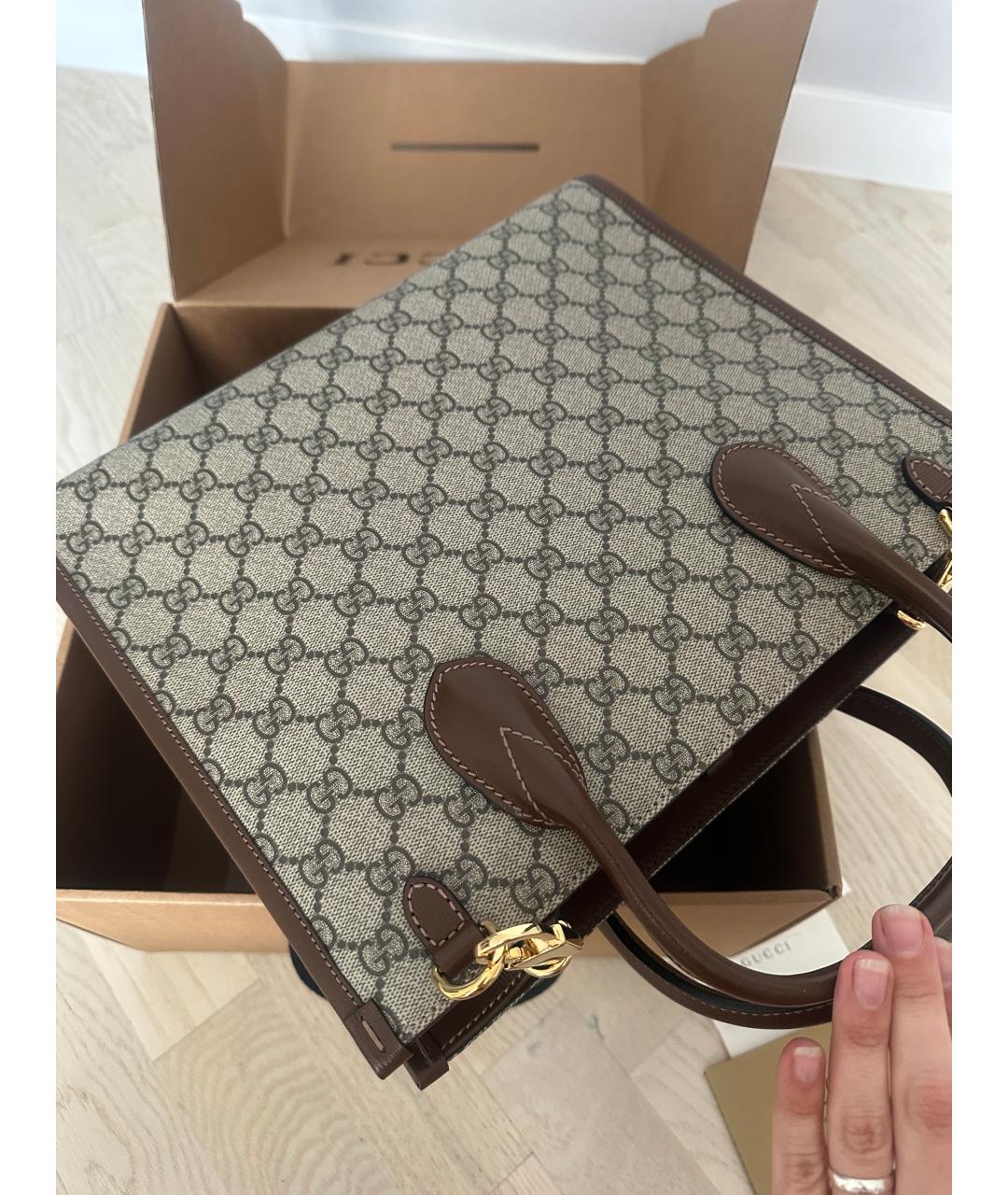GUCCI Бежевая канва сумка с короткими ручками, фото 2