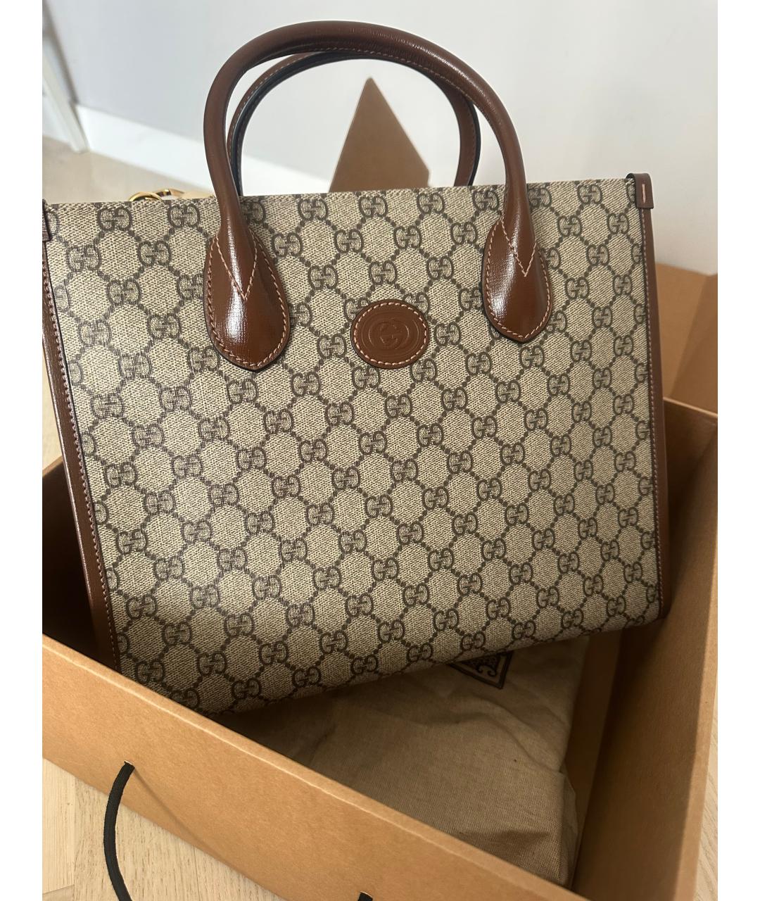 GUCCI Бежевая канва сумка с короткими ручками, фото 7