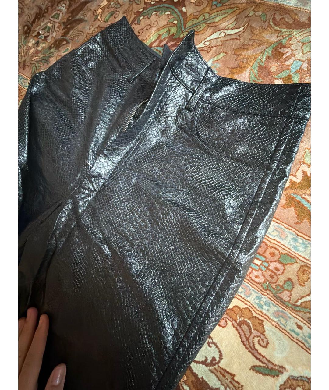 ROTATE Черные прямые брюки из экзотической кожи, фото 4