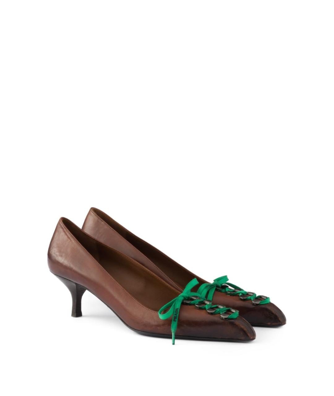 PRADA Коричневые кожаные туфли, фото 2