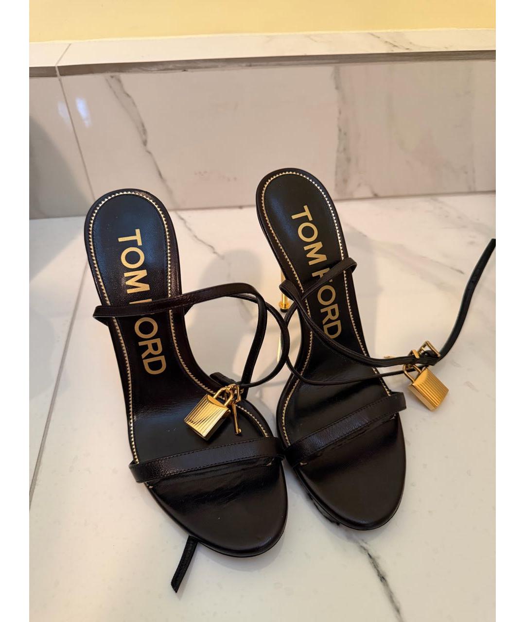 TOM FORD Черные кожаные босоножки, фото 3