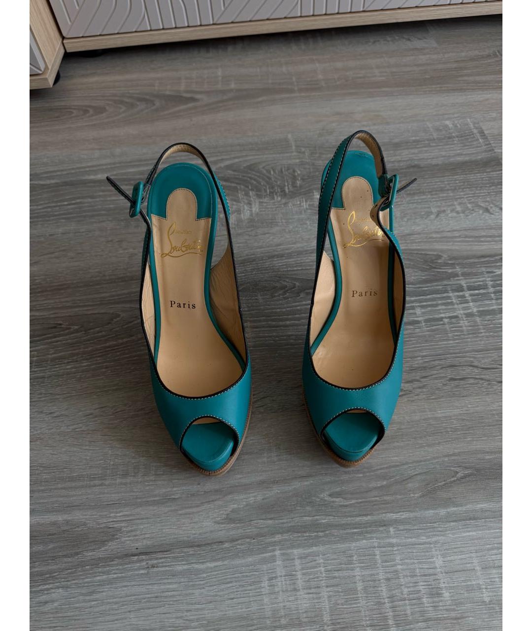 CHRISTIAN LOUBOUTIN Бирюзовые кожаные туфли, фото 2