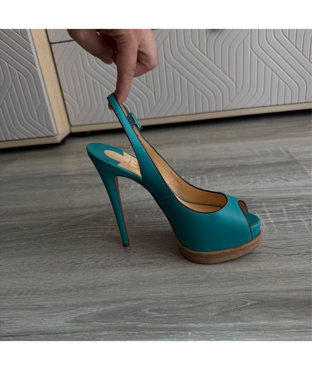 CHRISTIAN LOUBOUTIN Бирюзовые кожаные туфли, фото 7