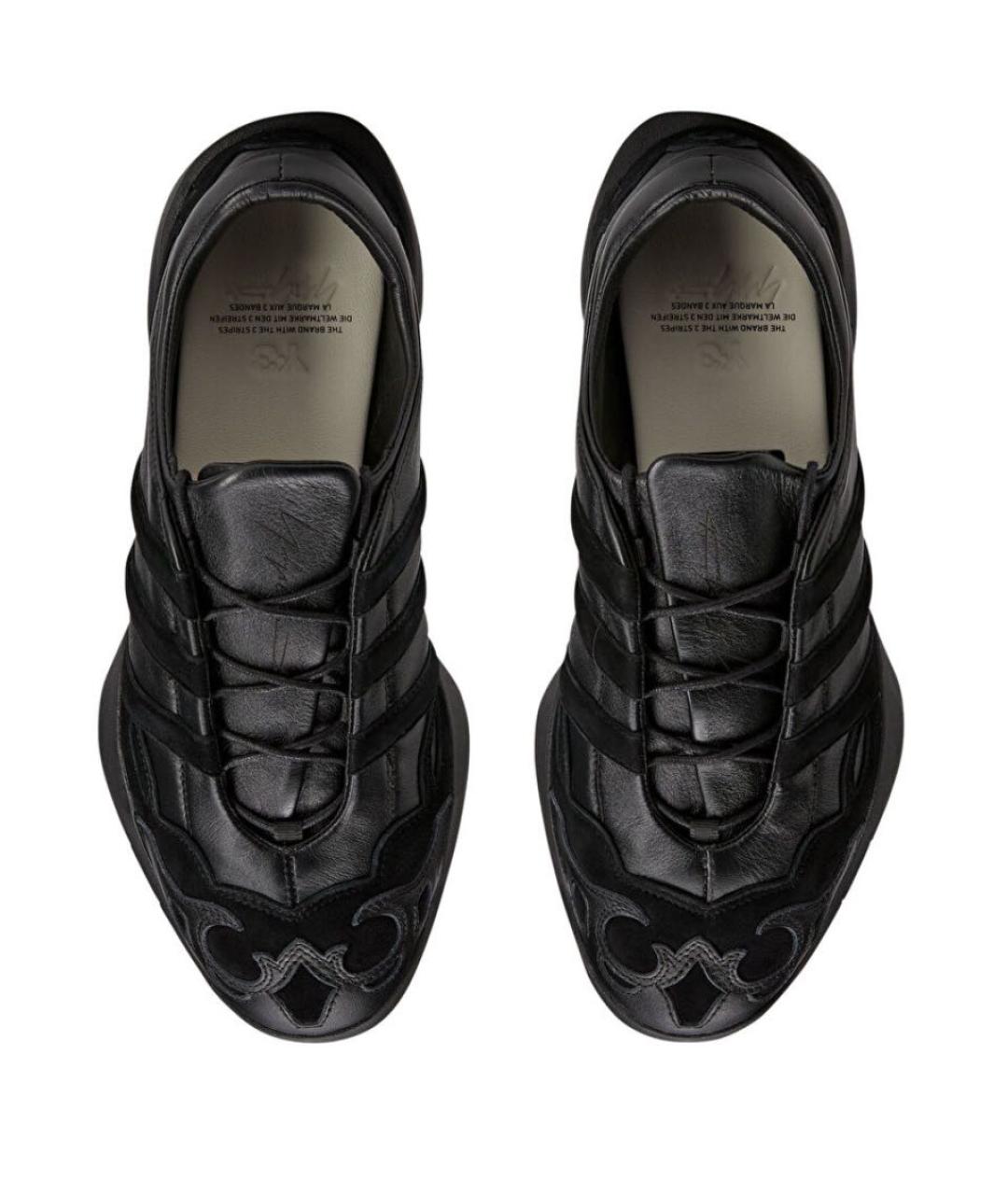Y-3 Черные кожаные низкие кроссовки / кеды, фото 3