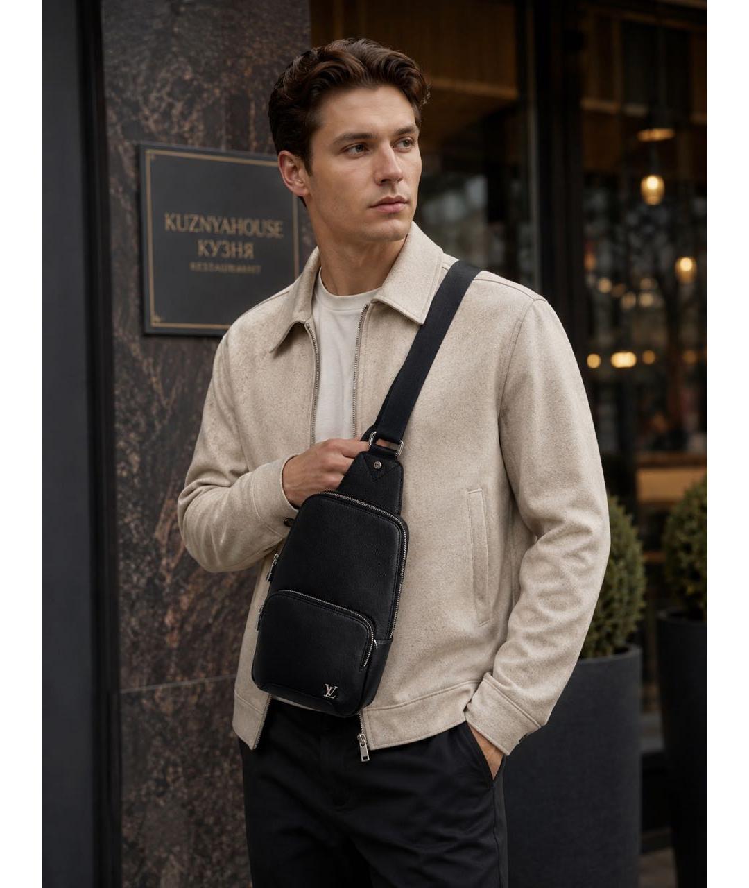 LOUIS VUITTON Черная кожаная сумка на плечо, фото 2