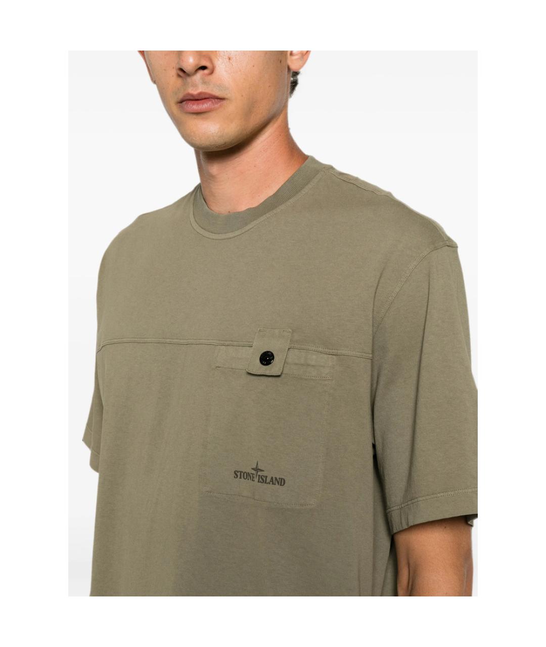 STONE ISLAND Зеленая хлопковая футболка, фото 4