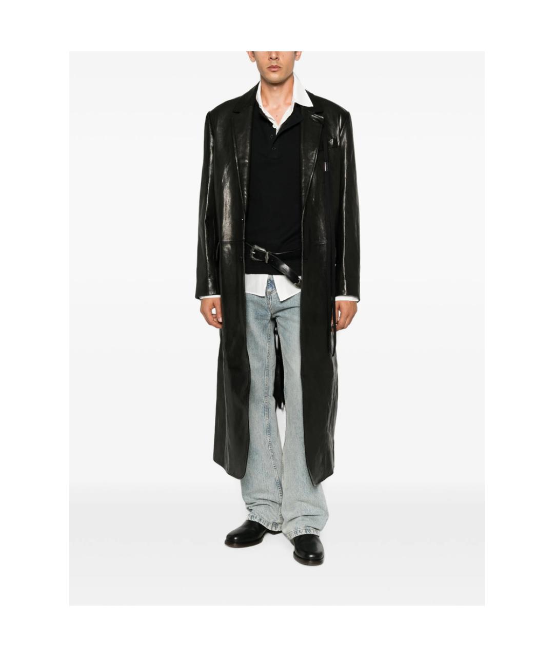 ANN DEMEULEMEESTER Черное кожаное пальто, фото 4