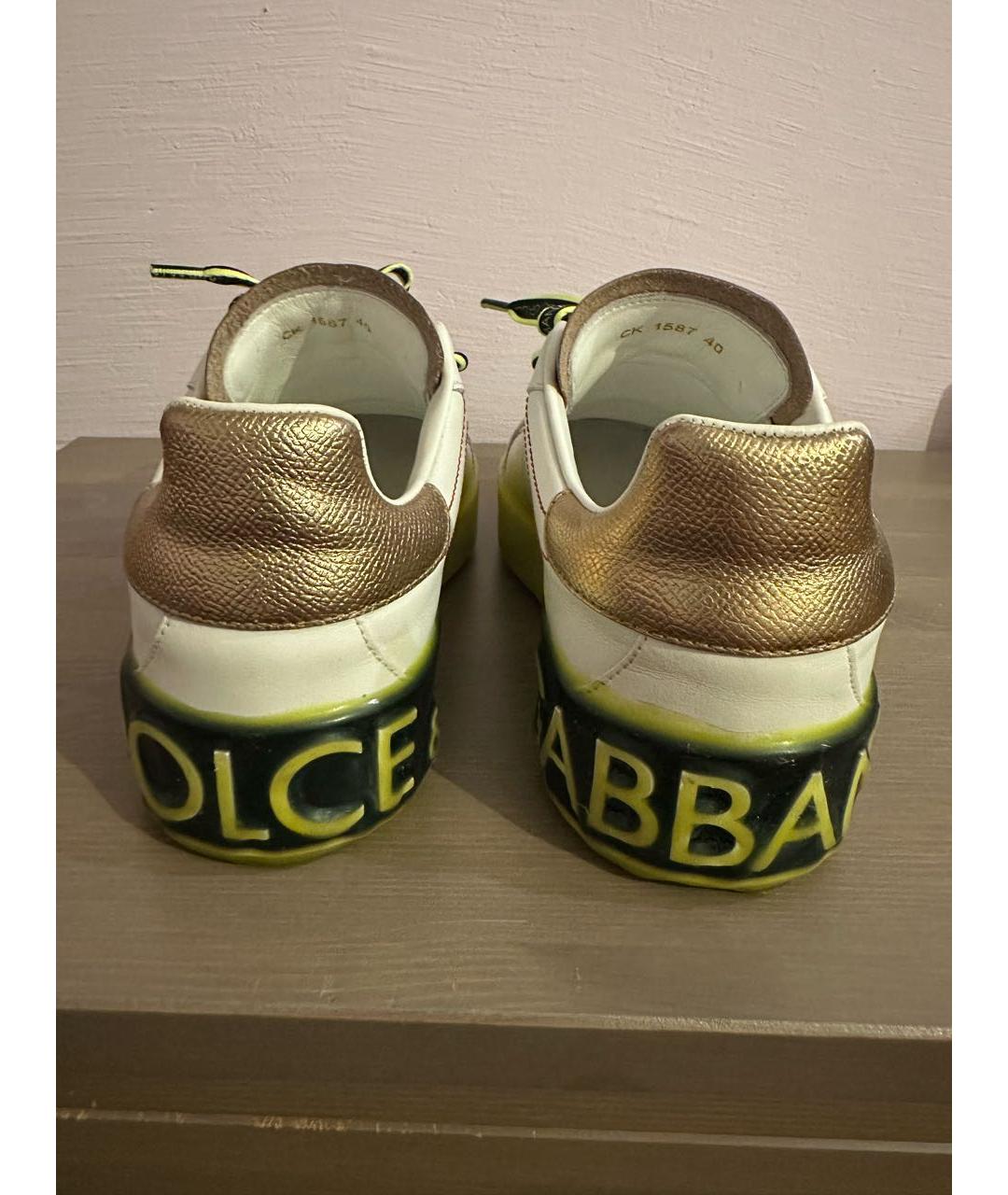 DOLCE&GABBANA Желтые кожаные кеды, фото 4