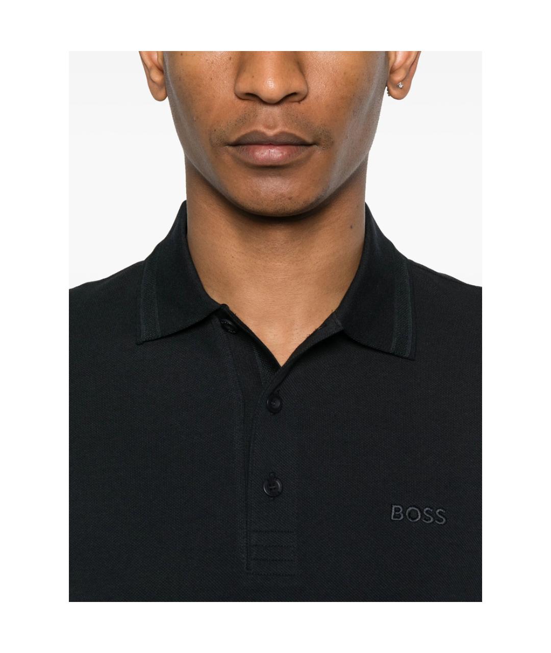 HUGO BOSS Темно-синее хлопковое поло с коротким рукавом, фото 2