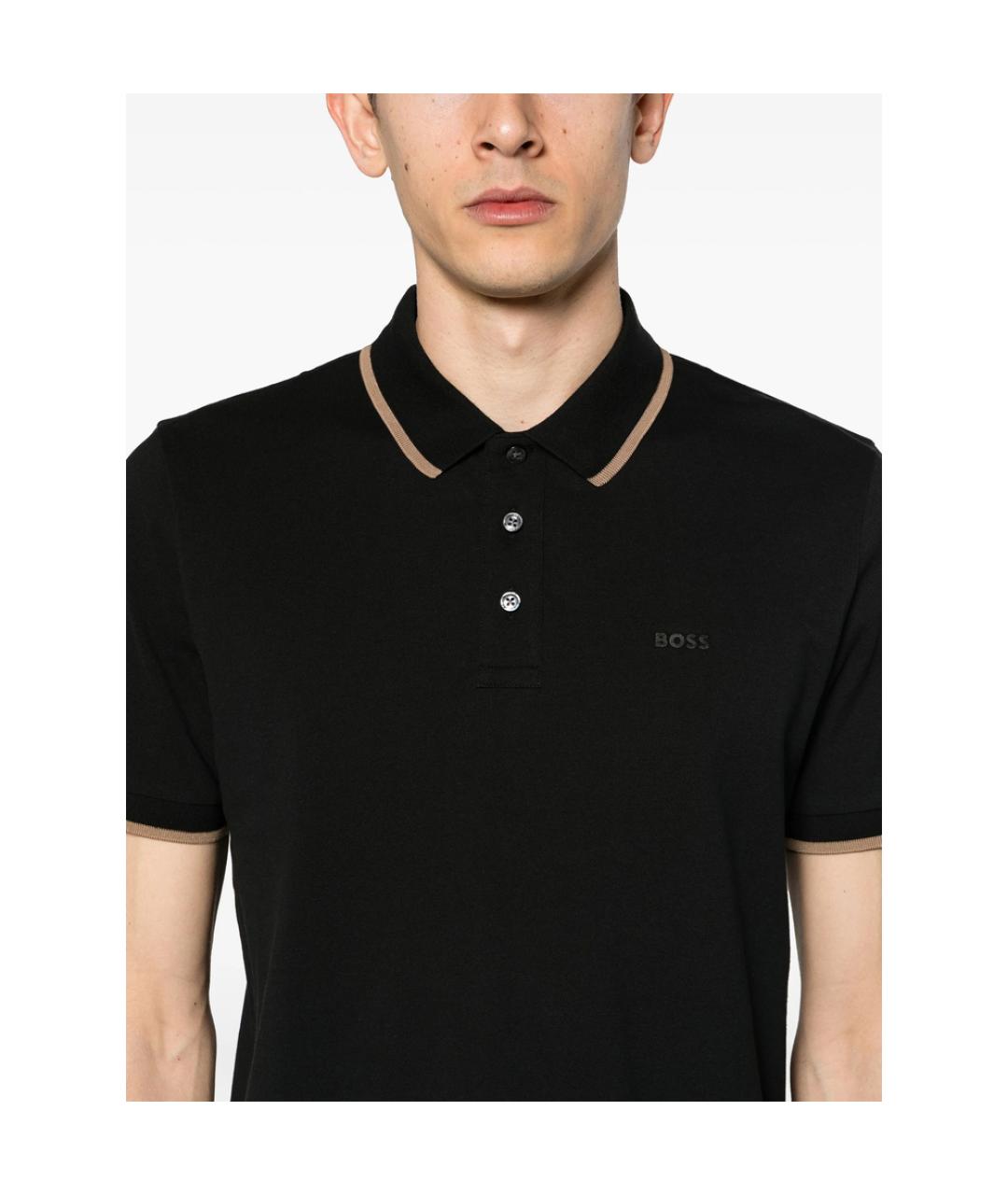 HUGO BOSS Черное хлопковое поло с коротким рукавом, фото 4