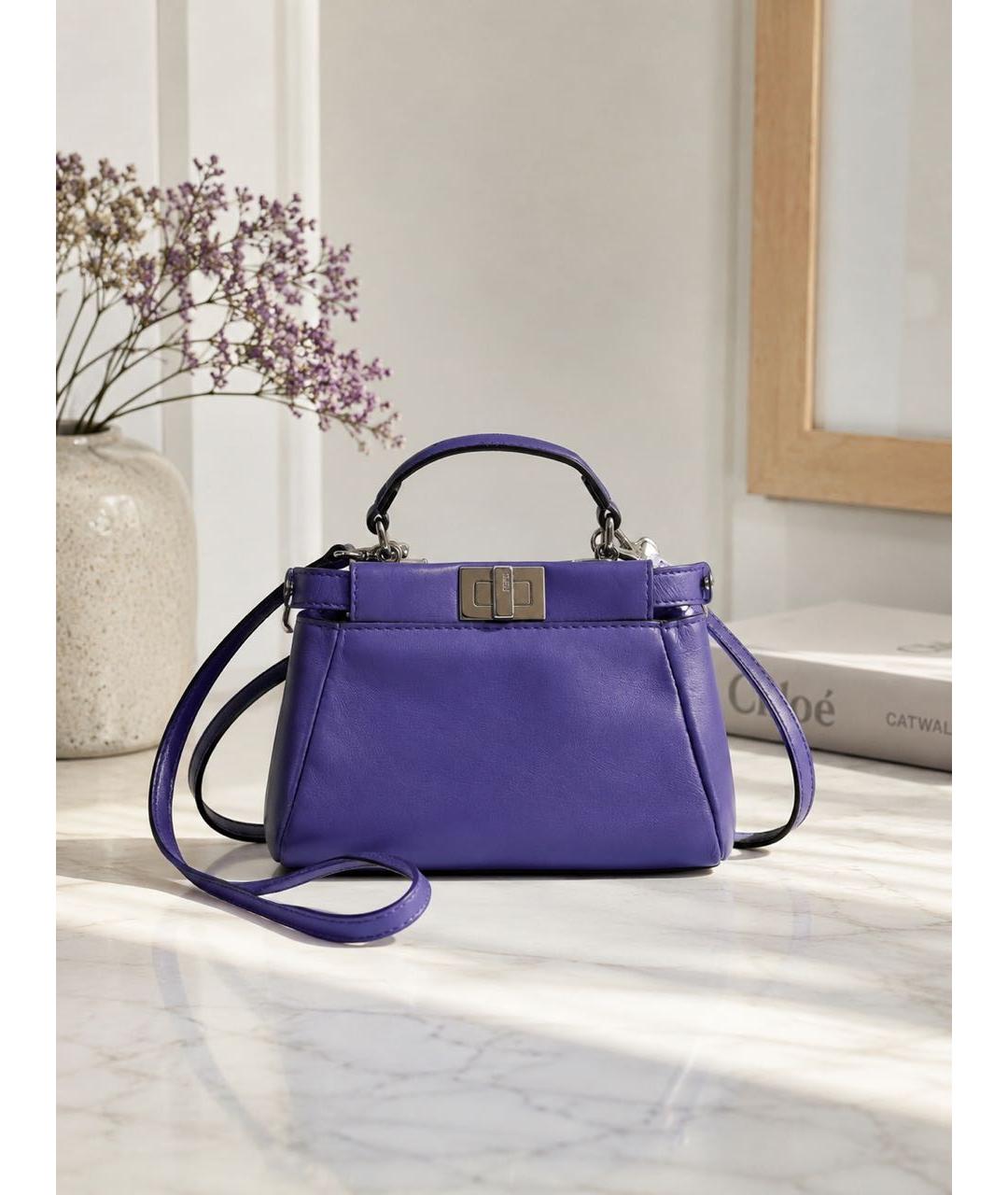 FENDI Фиолетовая кожаная сумка через плечо, фото 4
