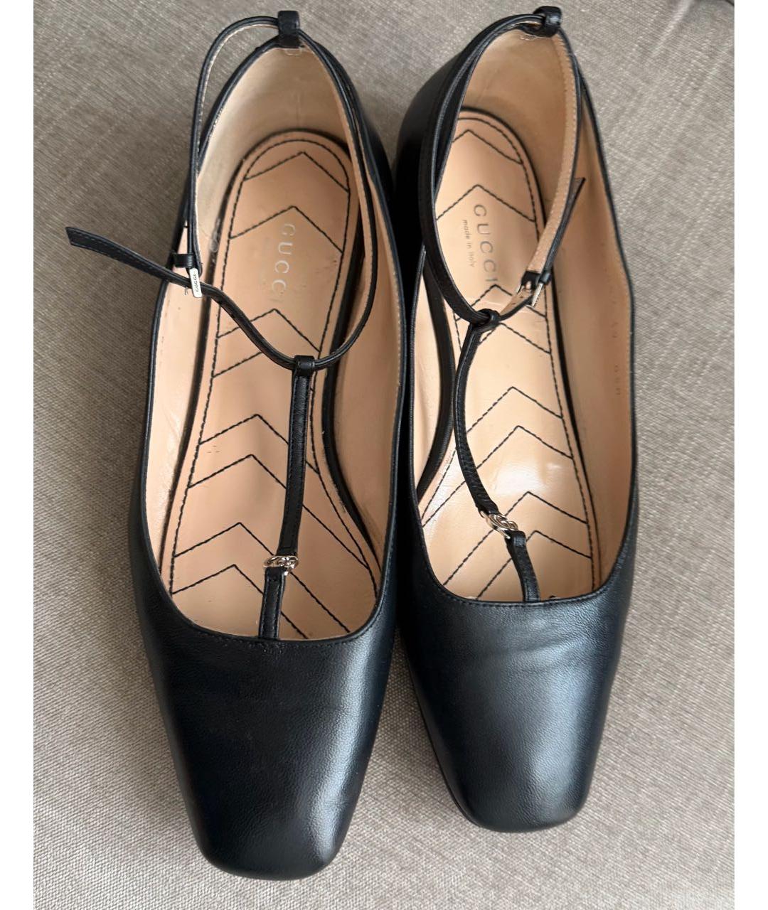 GUCCI Черные кожаные балетки, фото 2