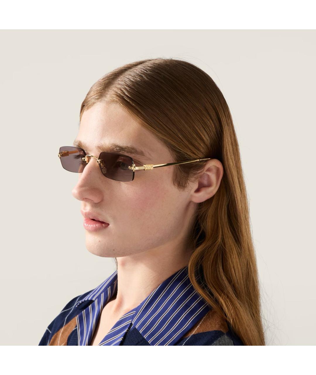 MIU MIU Коричневые металлические солнцезащитные очки, фото 5
