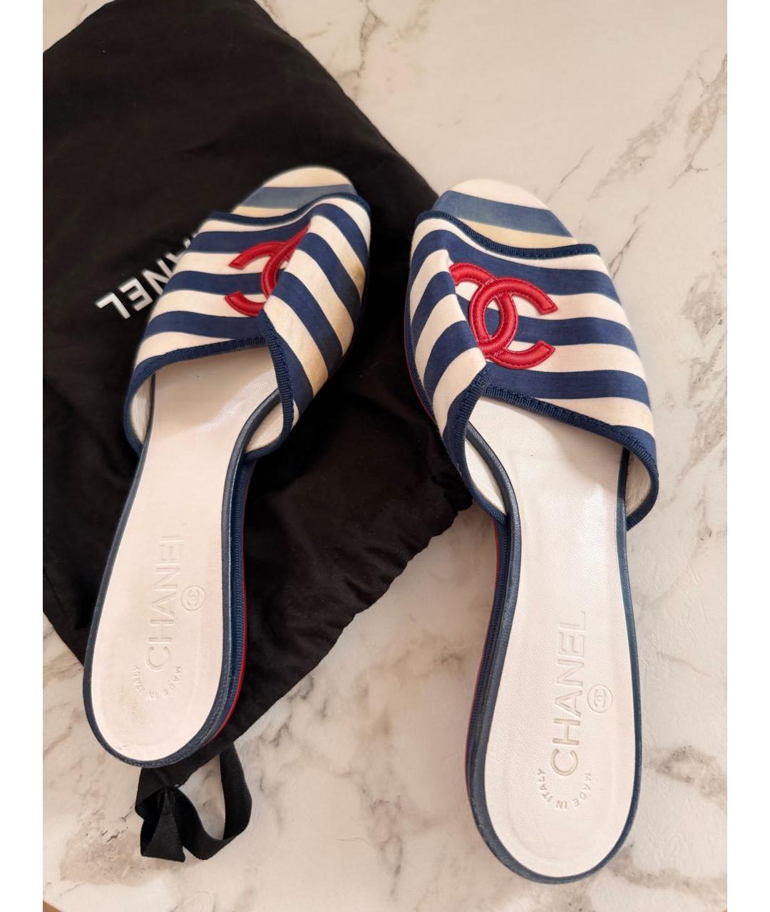 CHANEL Синие текстильные шлепанцы, фото 2