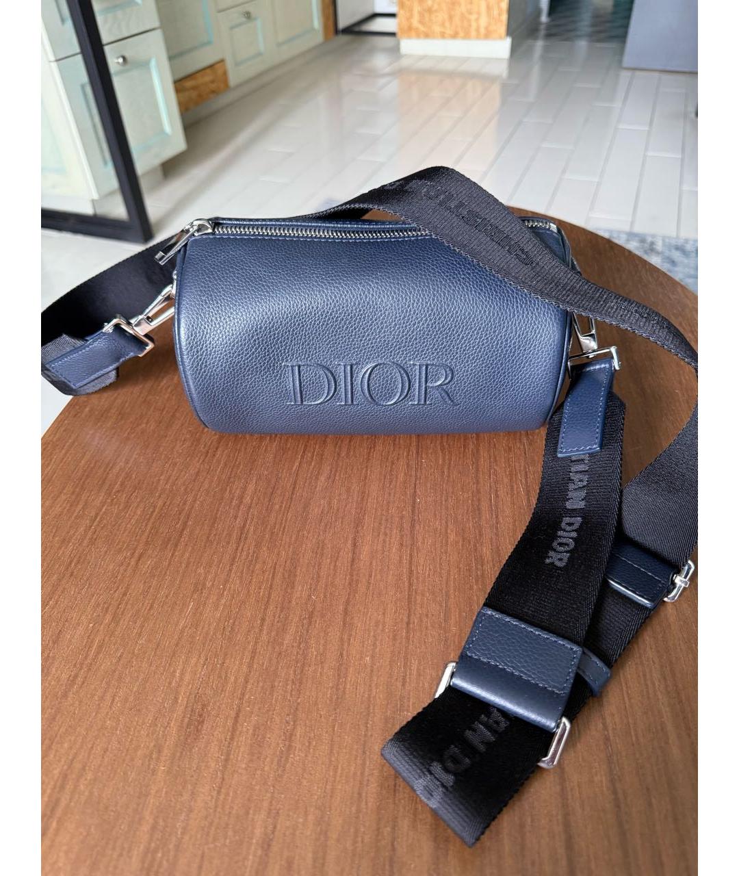 CHRISTIAN DIOR Темно-синяя кожаная сумка на плечо, фото 9
