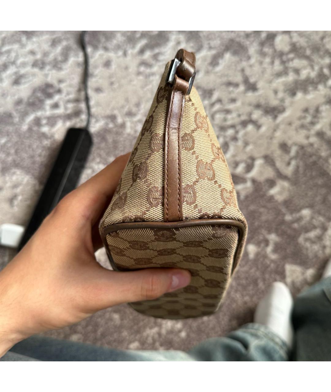 GUCCI Коричневая жаккардовая сумка с короткими ручками, фото 7