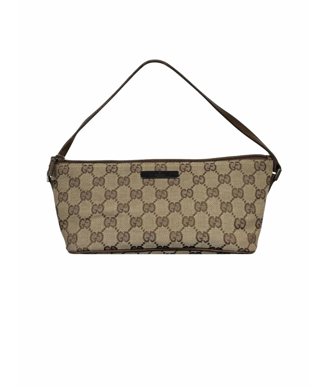 GUCCI Коричневая жаккардовая сумка с короткими ручками, фото 1