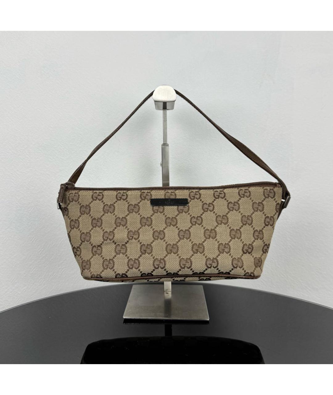 GUCCI Коричневая жаккардовая сумка с короткими ручками, фото 9