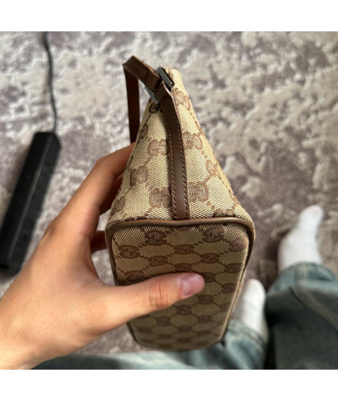 GUCCI Коричневая жаккардовая сумка с короткими ручками, фото 8