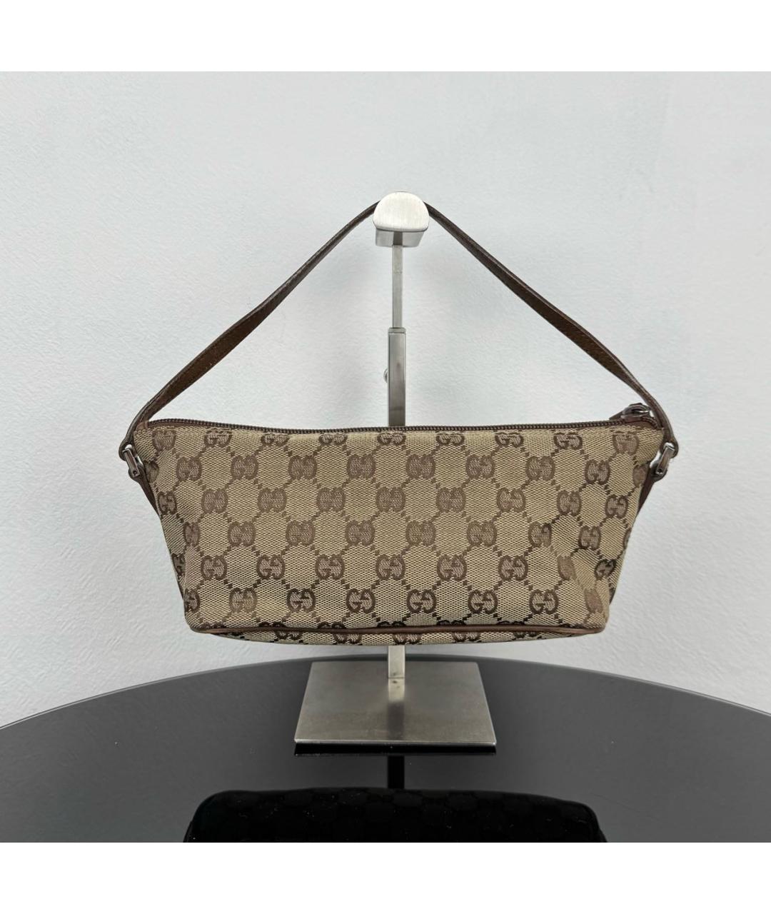 GUCCI Коричневая жаккардовая сумка с короткими ручками, фото 2