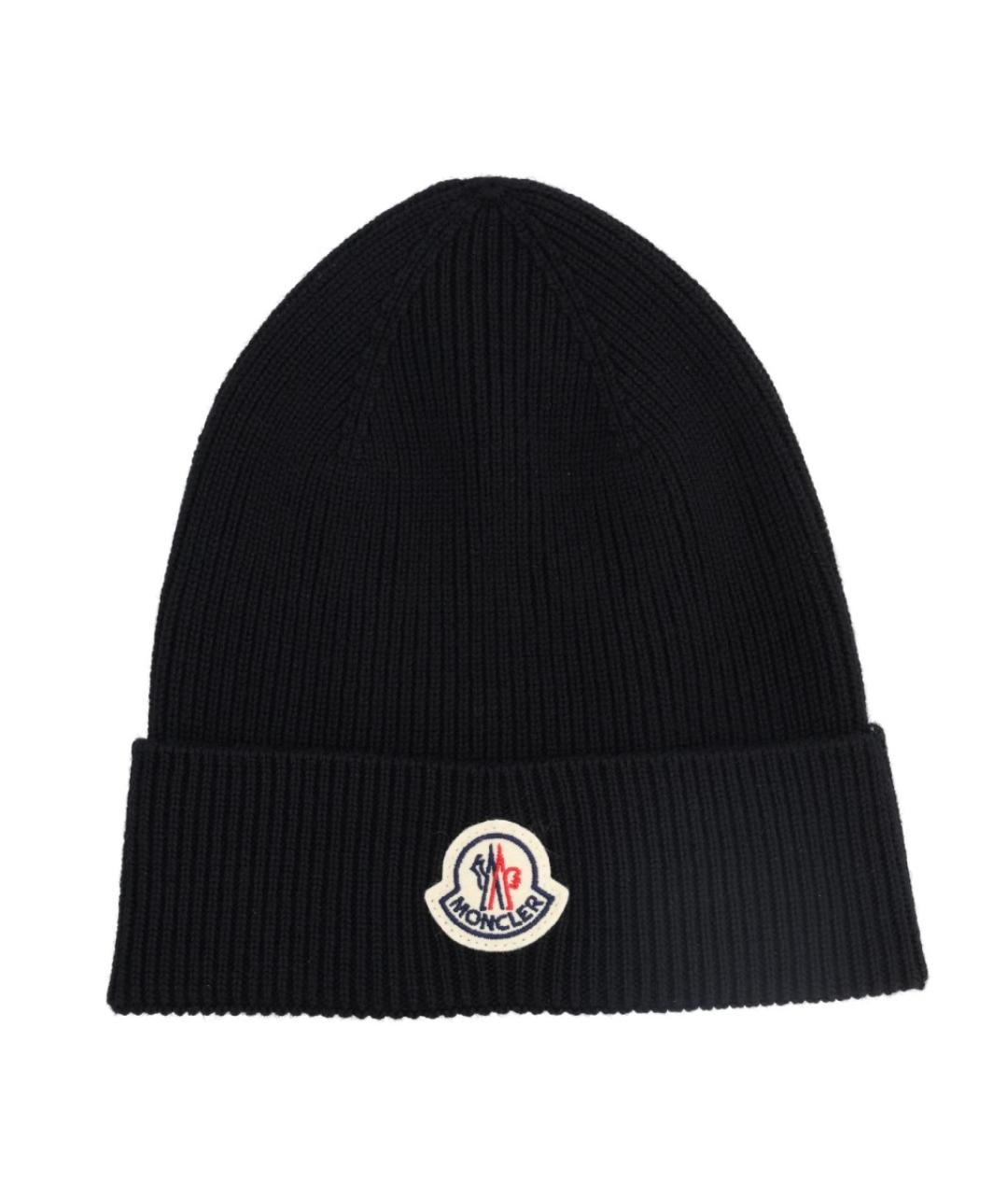 MONCLER Черная шерстяная шапка, фото 1