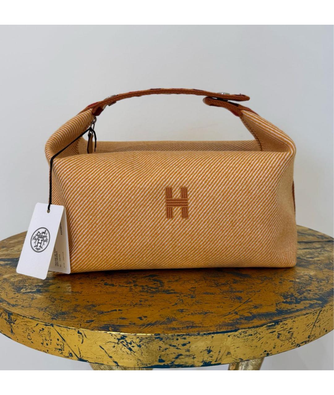 HERMES Оранжевая тканевая косметичка, фото 5