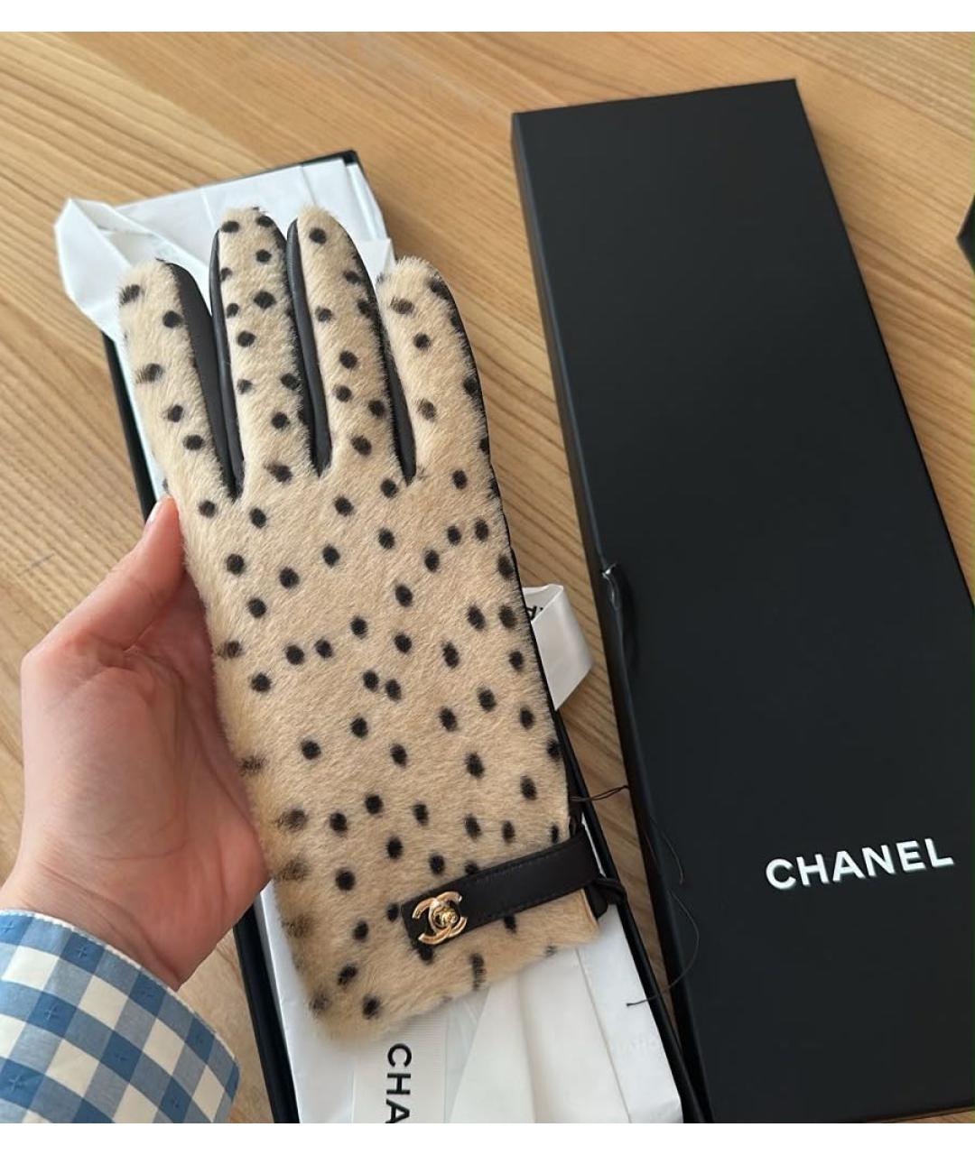 CHANEL Бежевые кожаные перчатки, фото 3