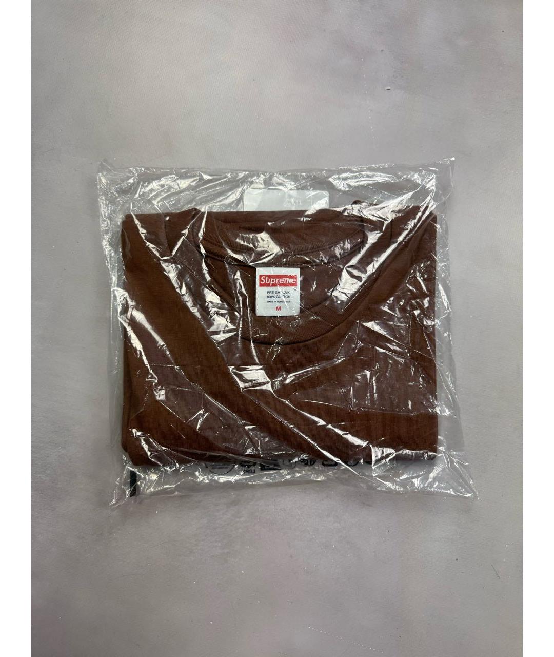 SUPREME Коричневая хлопковая футболка, фото 3