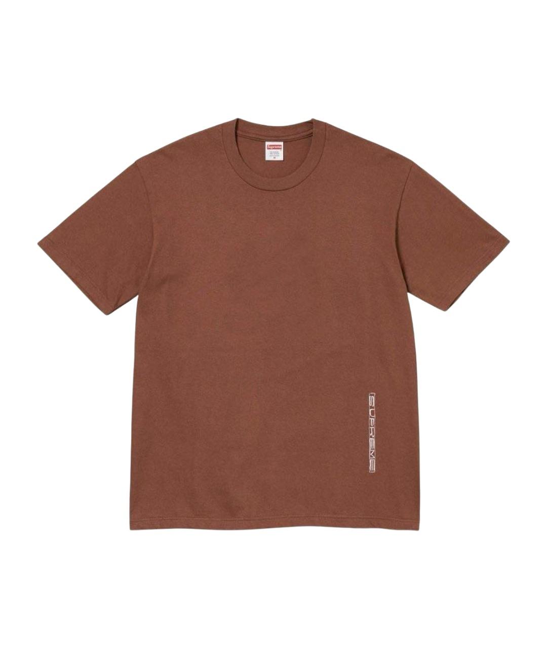 SUPREME Коричневая хлопковая футболка, фото 1