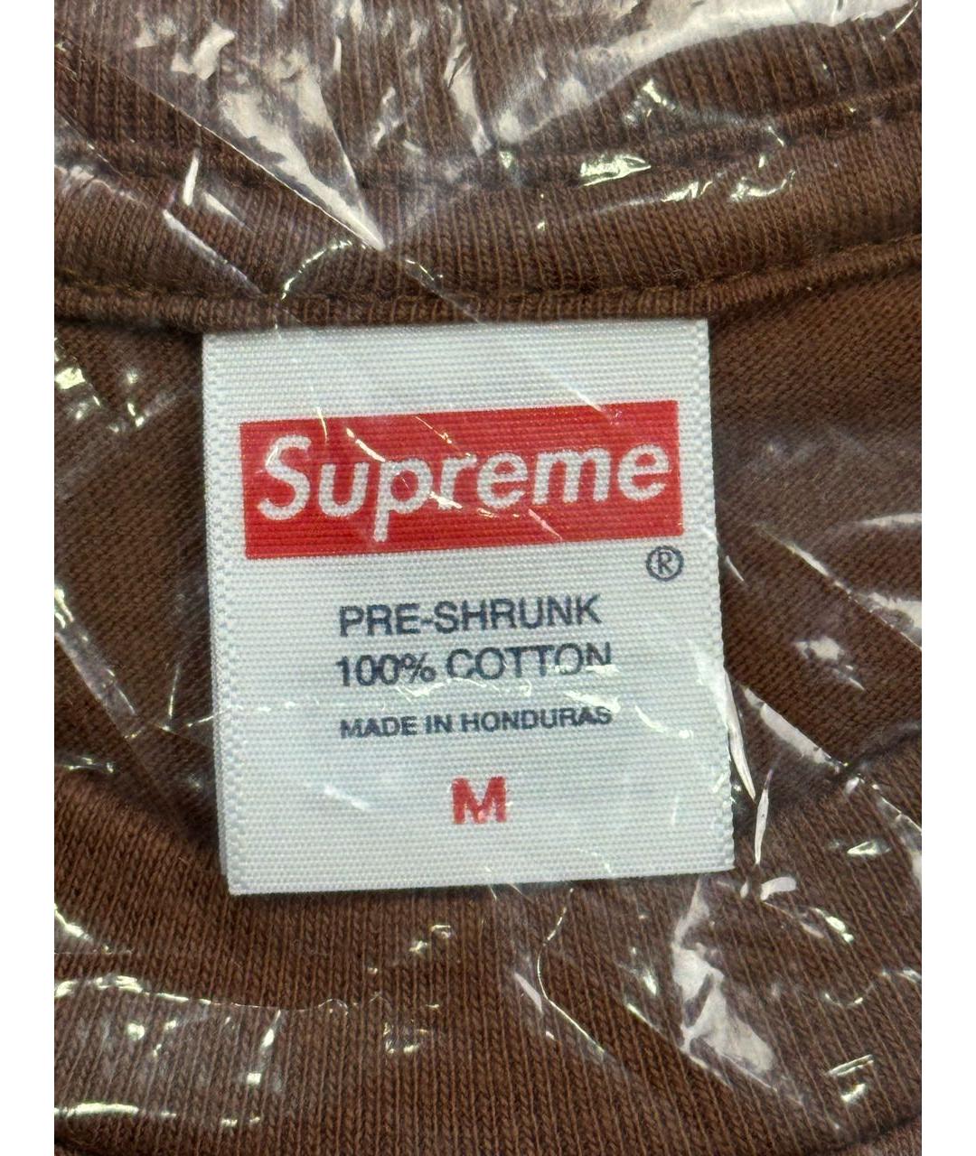 SUPREME Коричневая хлопковая футболка, фото 6