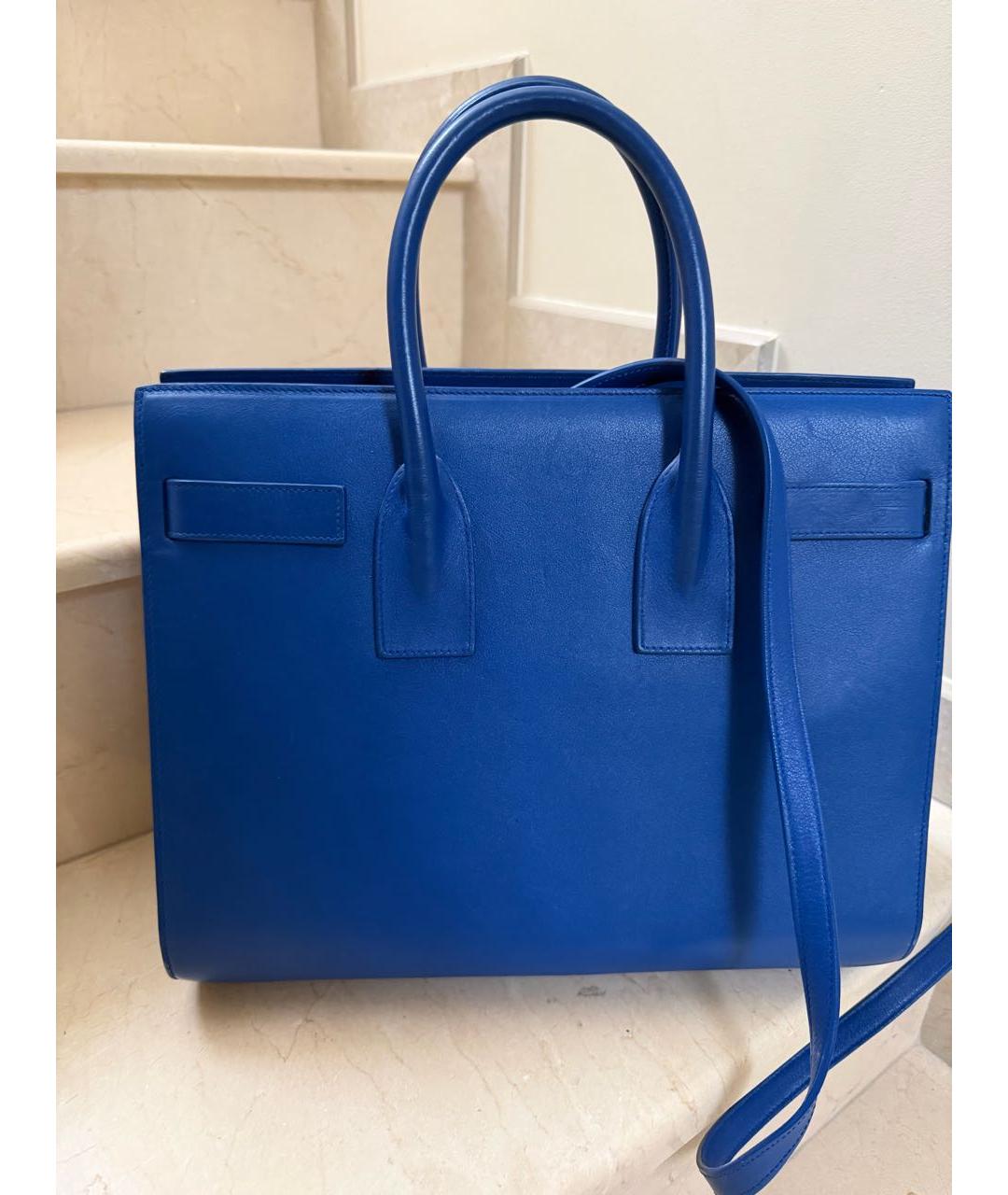 SAINT LAURENT Синяя кожаная сумка с короткими ручками, фото 3
