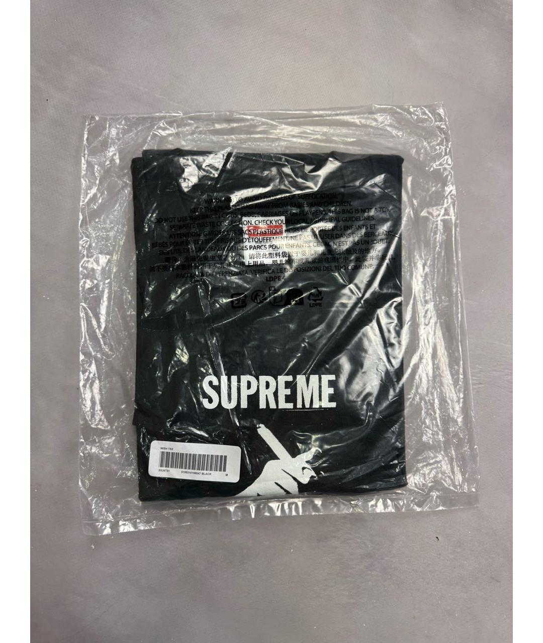 SUPREME Черная хлопковая футболка, фото 2