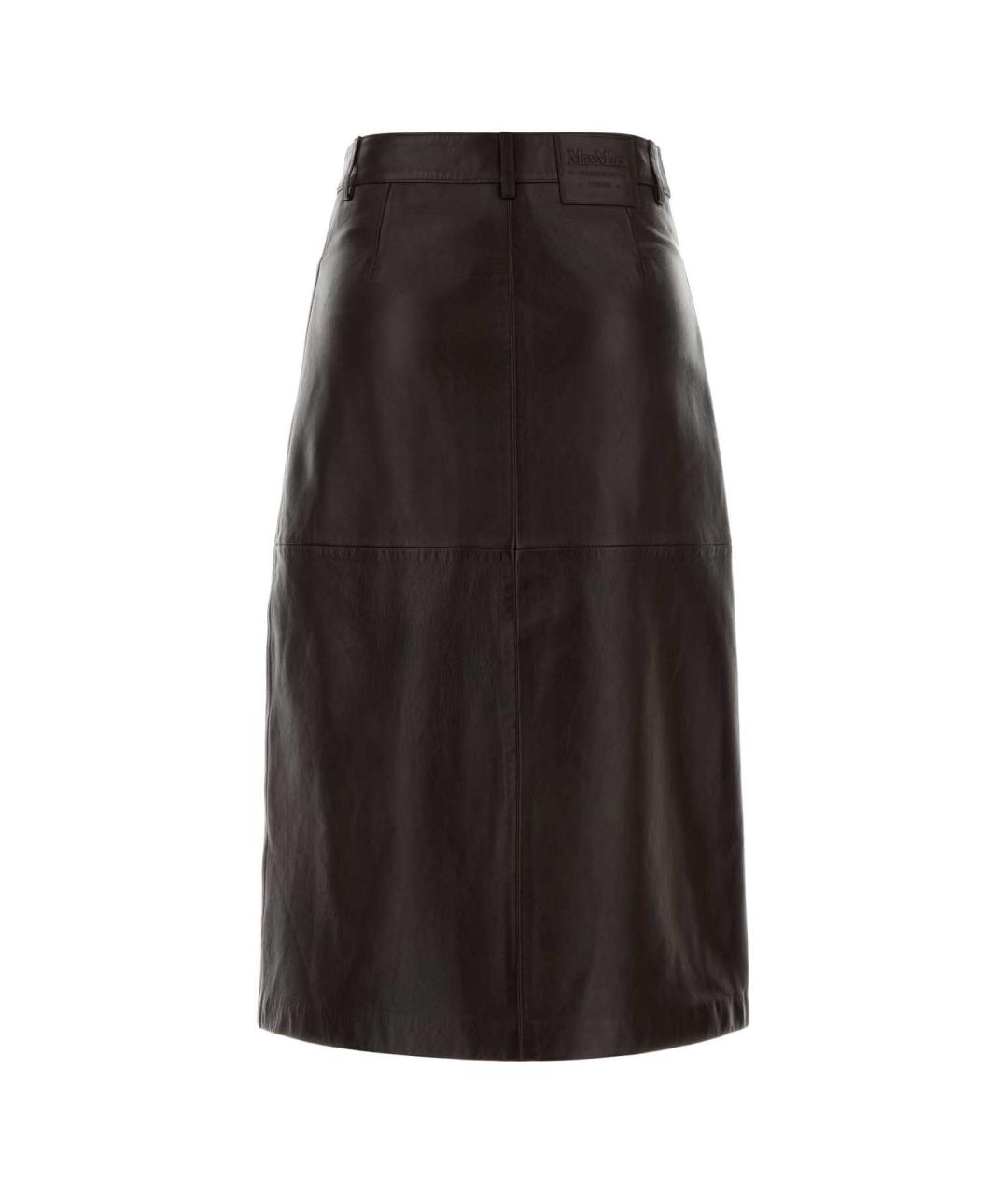'S MAX MARA Коричневая кожаная юбка миди, фото 2