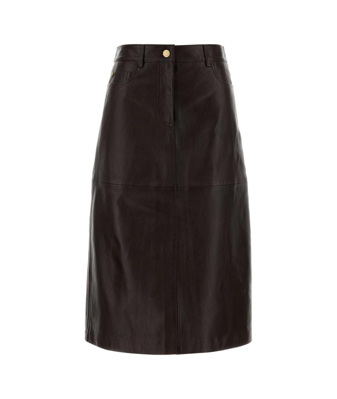 'S MAX MARA Коричневая кожаная юбка миди, фото 1