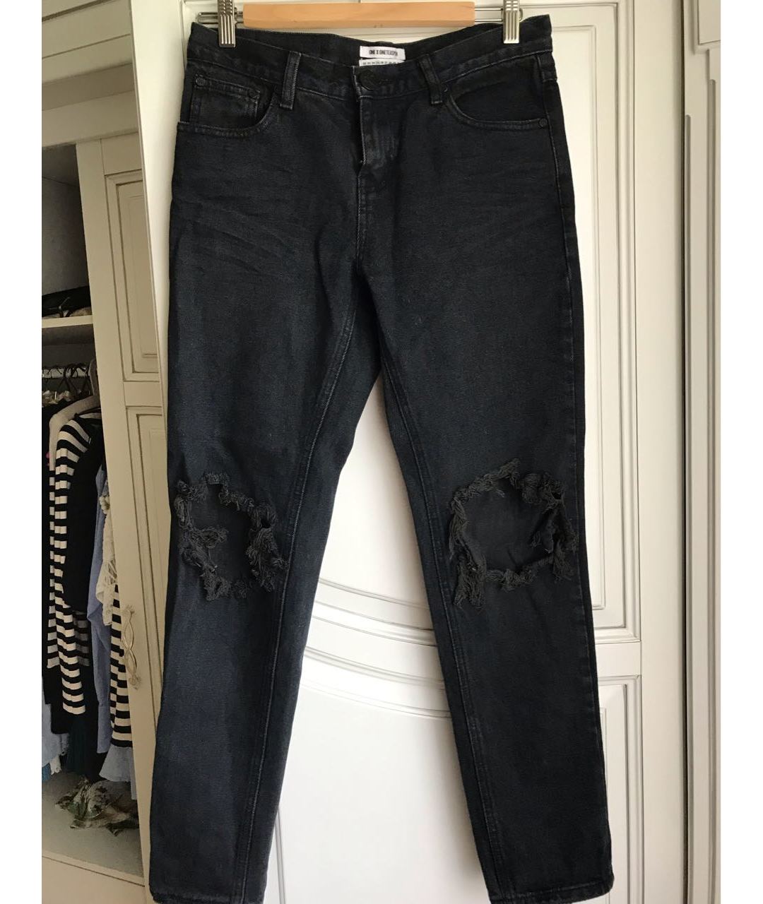 ONE TEASPOON Черные хлопковые прямые джинсы, фото 5
