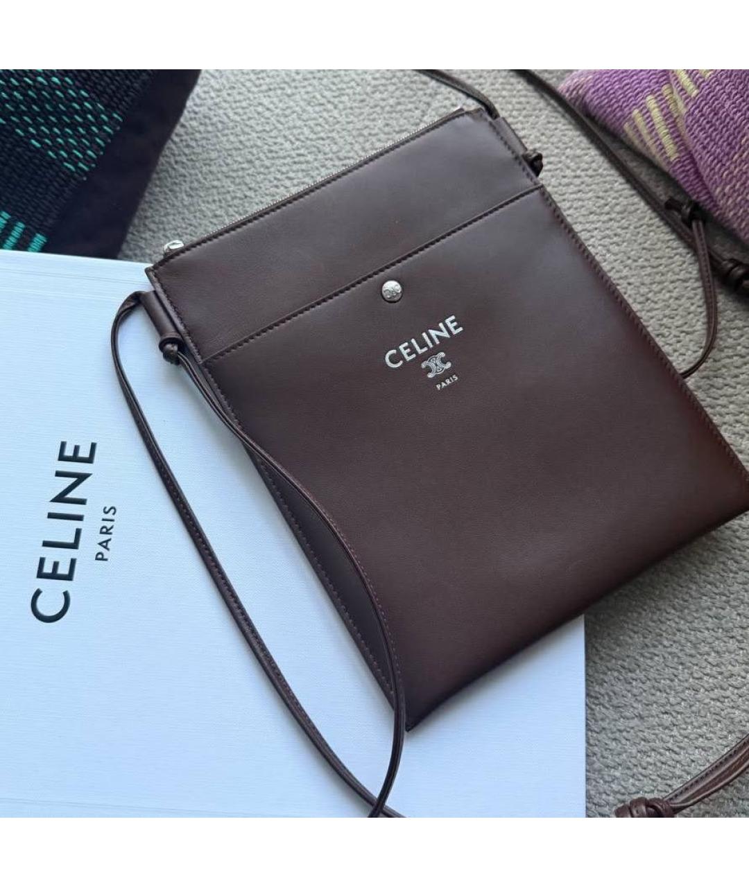 CELINE Коричневая кожаная сумка через плечо, фото 2