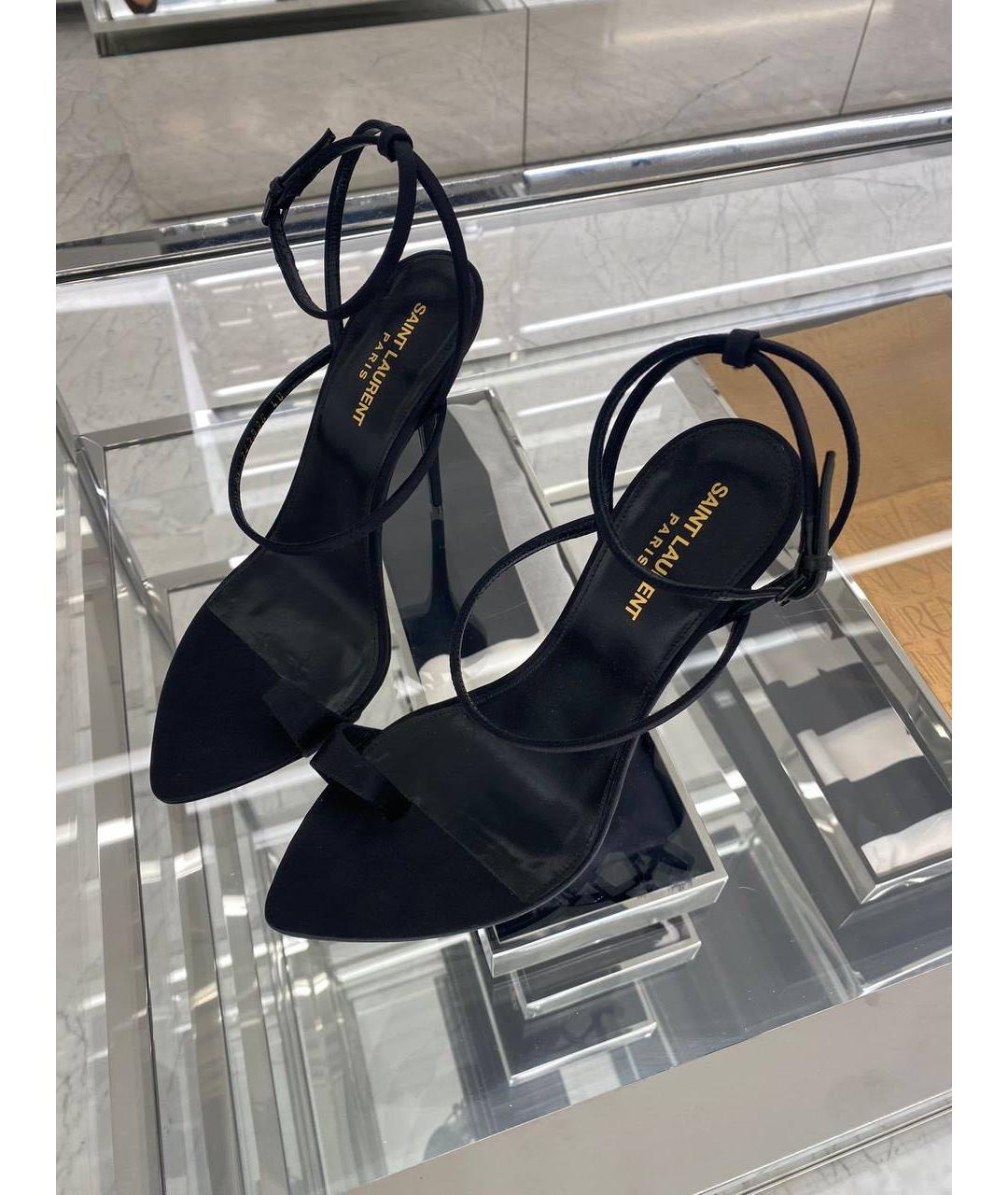 SAINT LAURENT Черные текстильные босоножки, фото 2