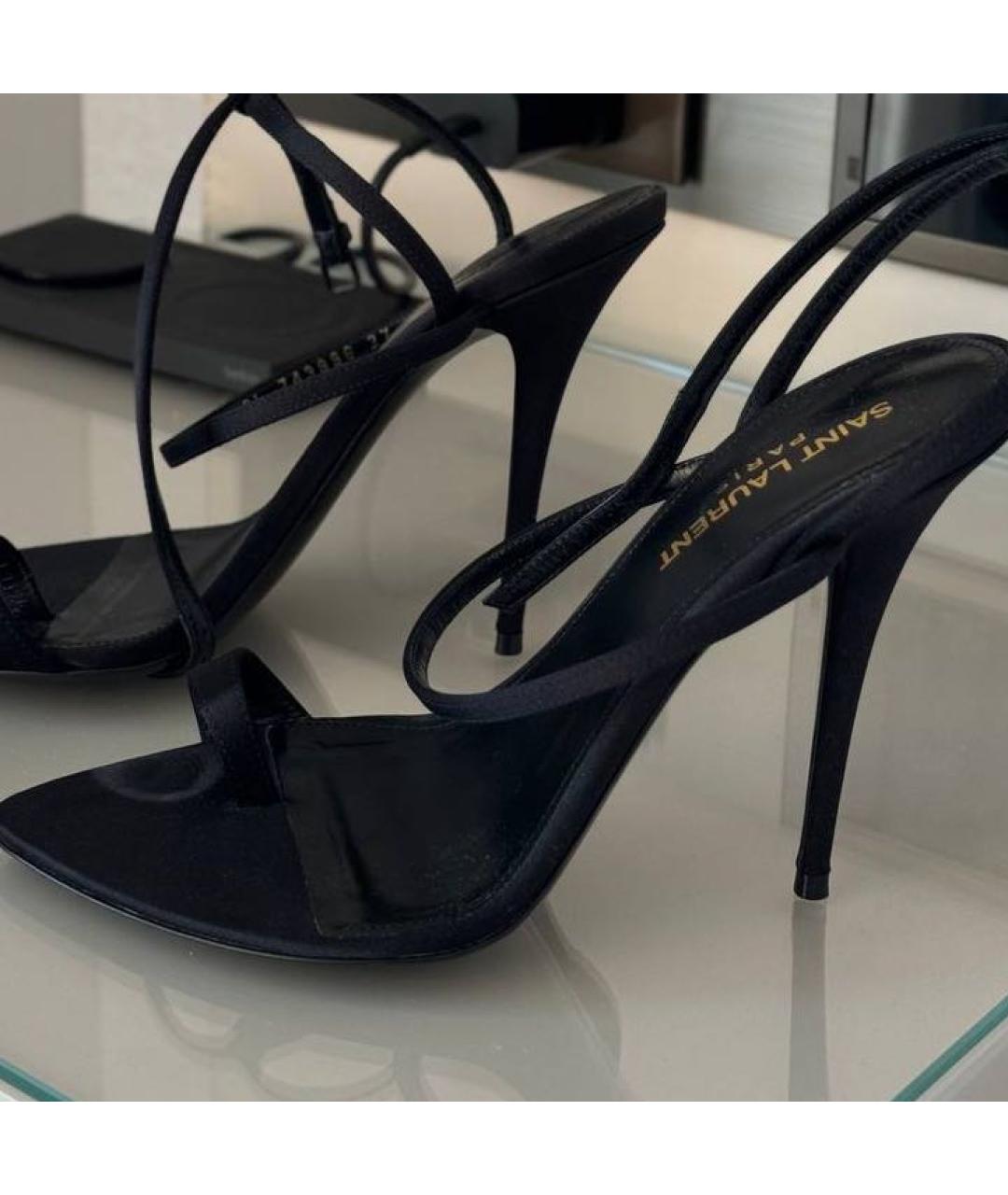 SAINT LAURENT Черные текстильные босоножки, фото 4